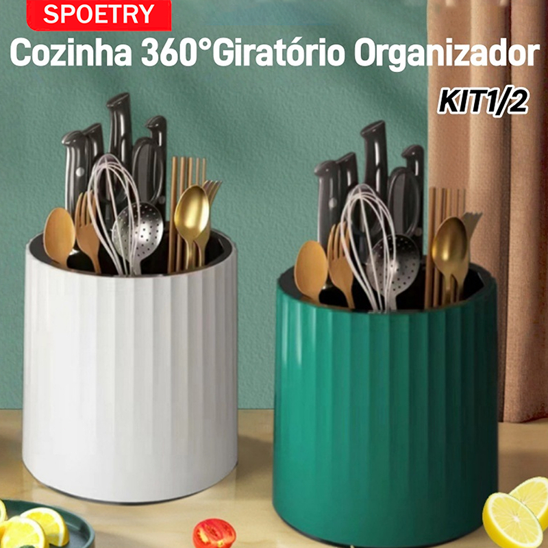 Porta Utensílios De Cozinha 360°Giratório Organizador de Talheres Facas Garfos Colheres Escorredor de louça