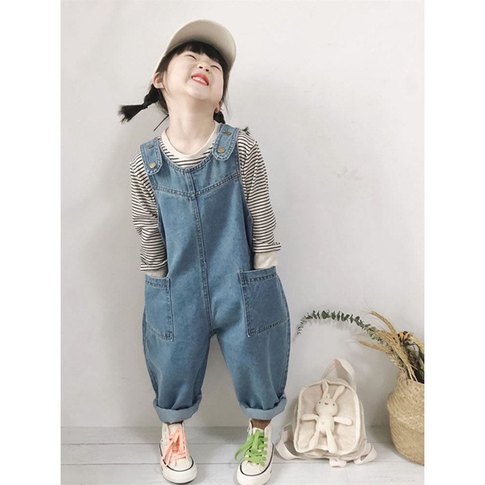 Crianças macacão Jeans de manga comprida camisetas meninos meninas outono novo estilo versão coreana All-Match solto cal