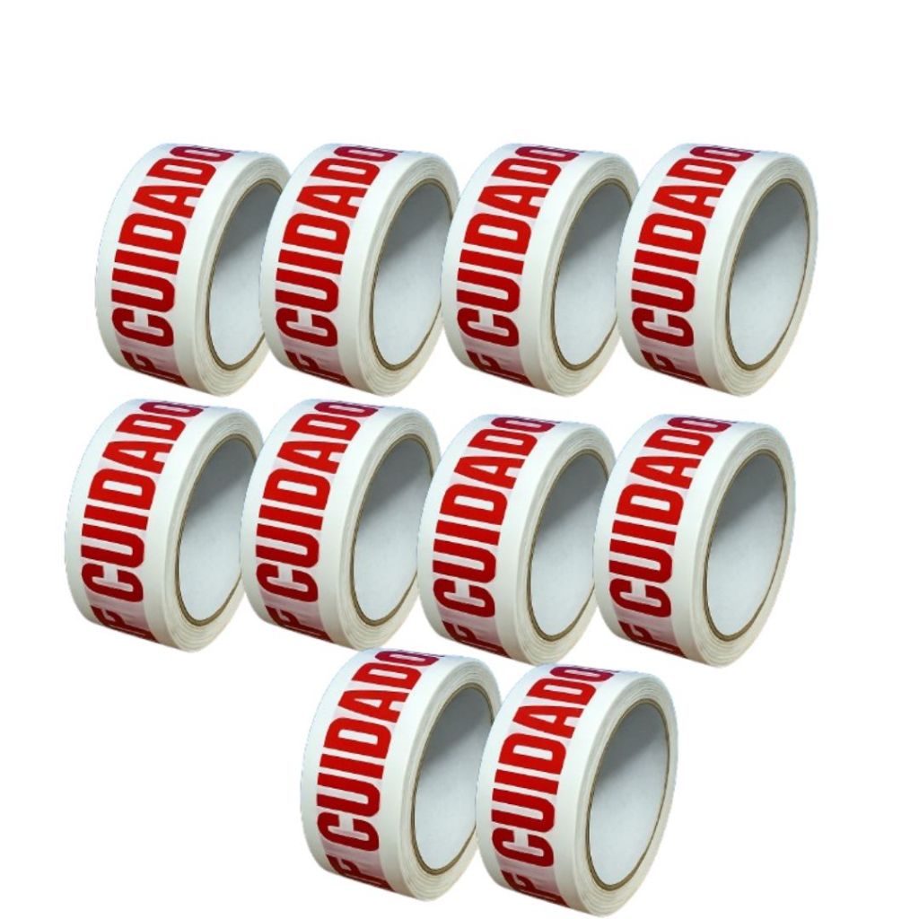 1000m Fita Cuidado Frágil Kit 10 Rolos 45x100 Transparente Branco Cuidado Frágil