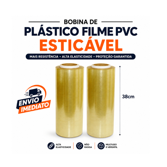 Rolos Bobina Plastico Filme Pvc Esticavel Resistente 38cm X 1000m