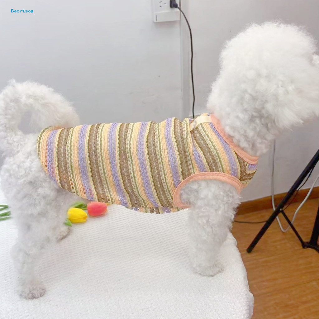 Pet Striped Shirt Spring Dog Tank Top for Small Dogs Cats Breathable Hollow with D-ring Lightweight Summer Clothes Comfo