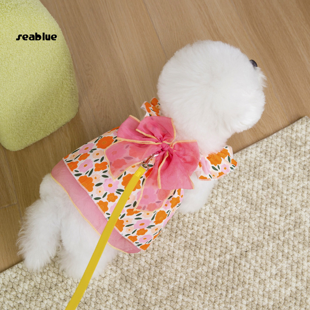 Big Bow Dog Dress Spring Pet Summer Small Floral Print Ruffle Flying Sleeves Tulle Breathable Costume Outfit for Puppies