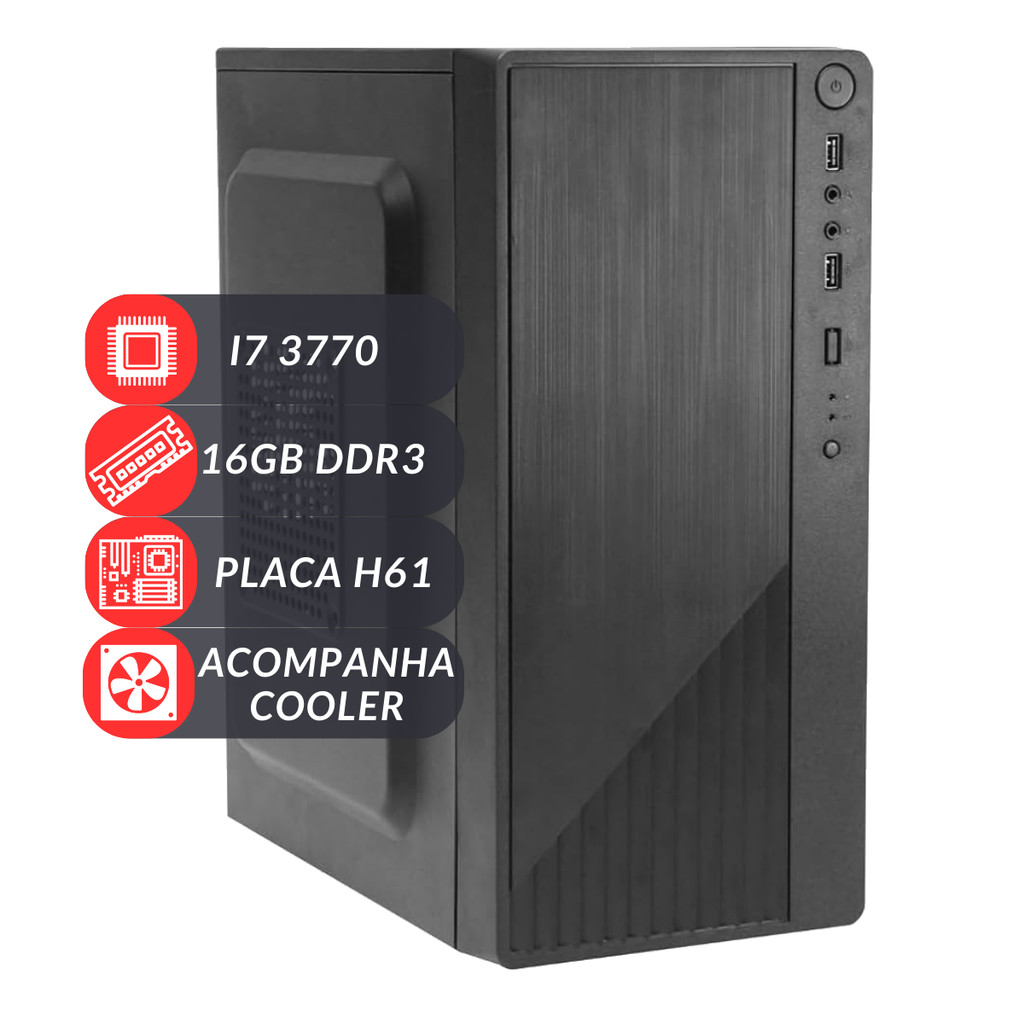 Computador Barato PC Desktop CPU Intel I7 3770 Placa H61 16GB Fonte 200W Sem HD