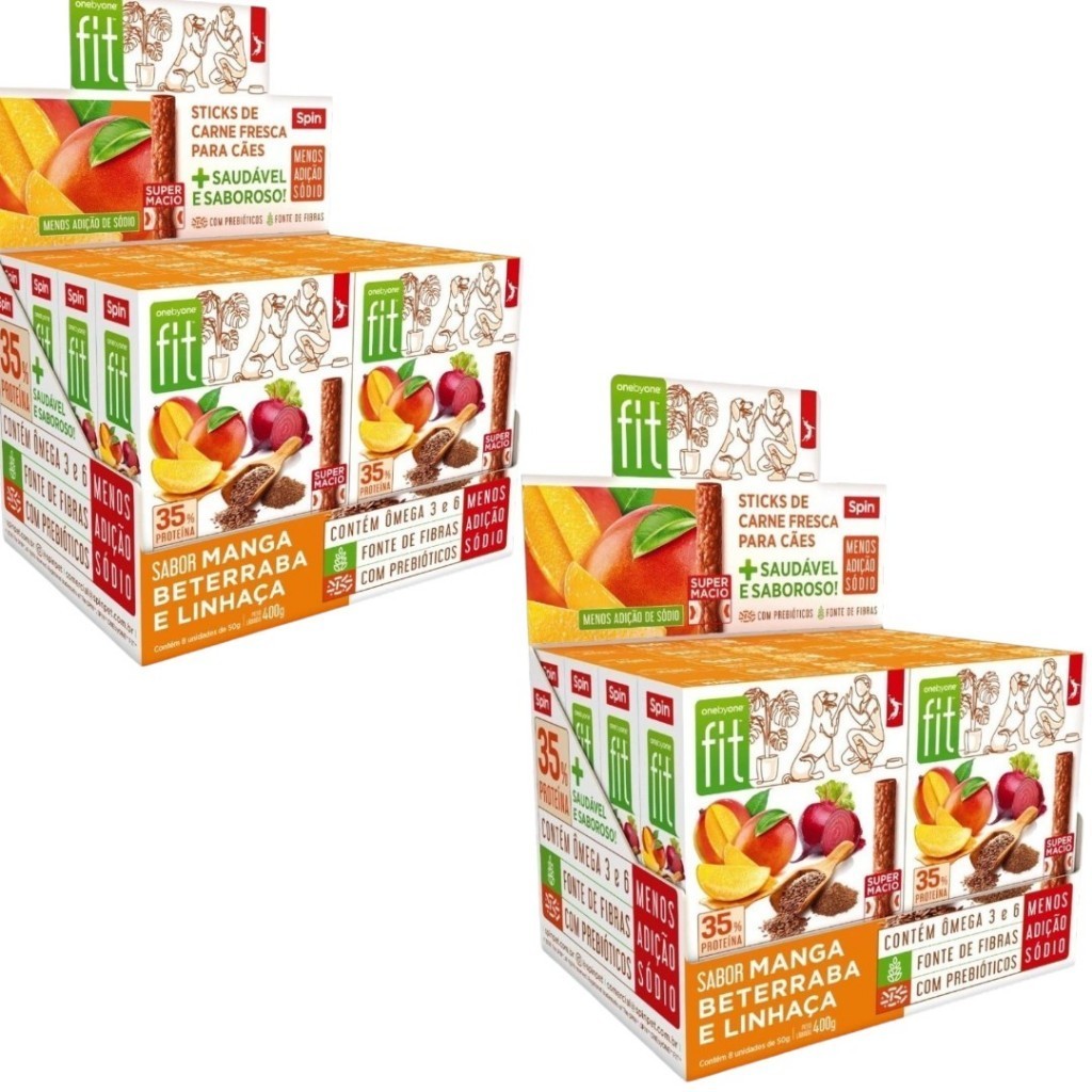 Produto Display Petiscos Para Cães Stick Fit Spin Pet - 50g - manga + beterraba + linhaça 16un