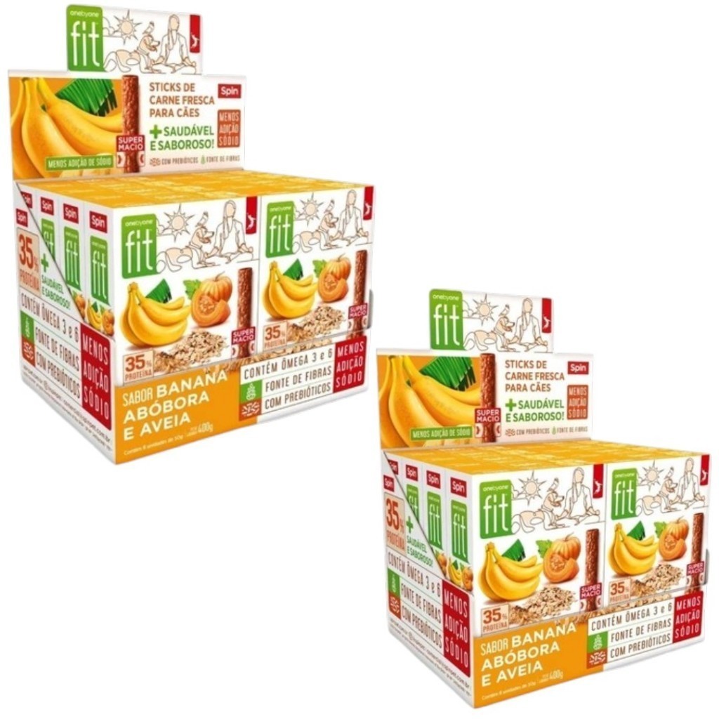 Produto Display Petiscos Para Cães Stick Fit Spin Pet - 50g - banana + abobora + aveia 16un