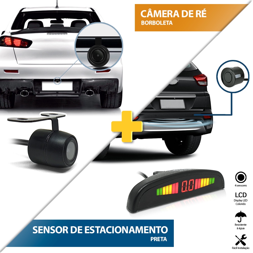 Kit Sensor de Ré Preto + Câmera de Ré Traseira Spin 2012 2013 2014 Estacionamento Aviso Sonoro Display Medidor Distância