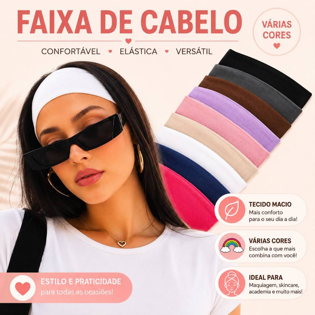 Faixa de Cabelo Feminina Blogueiras  | Faixa Fitness Esportiva Estilo Canelado | Diversas Cores