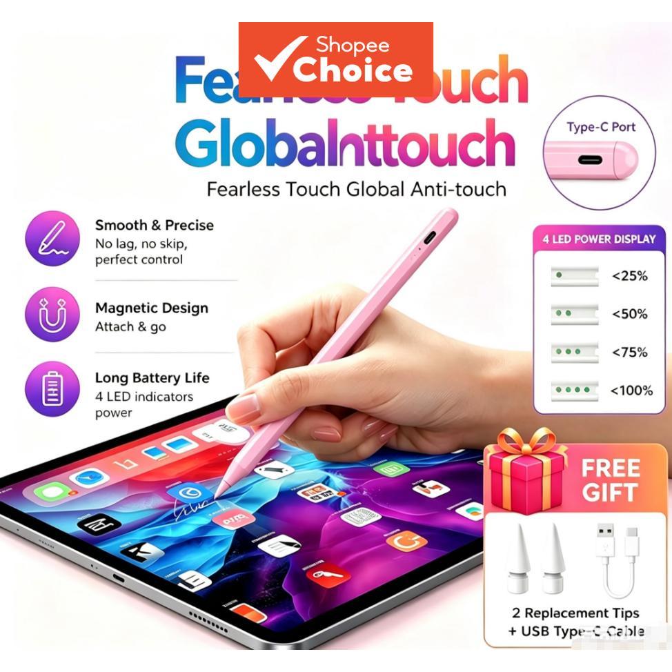 Caneta Stylus SL Tech com Palm Rejection para iPad, escrita precisa, carregamento rápido Tipo-C, compatível com iPad