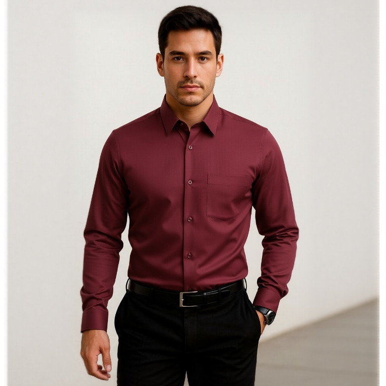 Camisa Masculina de Manga Longa com Bolso Tecido Levemente Elástico, Ideal para Trabalho e Lazer