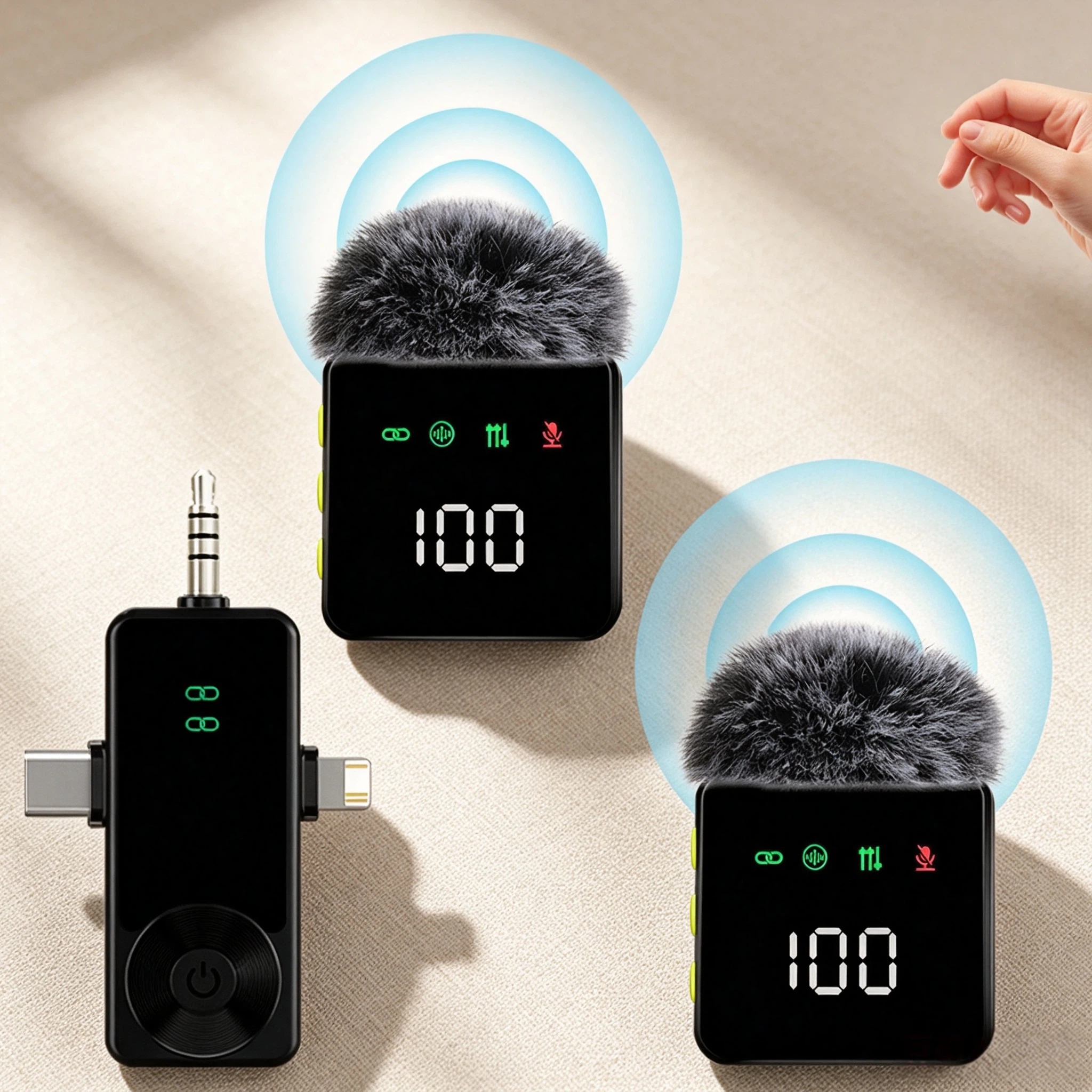Microfone de Lapela Sem Fio Portátil com Cancelamento de Ruído, Conexão Automática, Modo Mudo e Visor Digital – Ideal