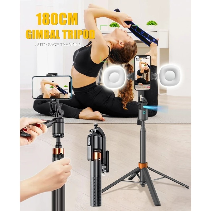 180cm/70.9in Auto Face Tracking Gimbals Estabilizador Tripé Para Smartphone Móvel Câmera De Ação Sem Fio Selfie Stick