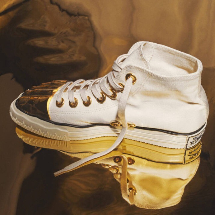 Novo High-End dourado Toe tênis casuais das mulheres dos homens sapatos brancos Street Wear