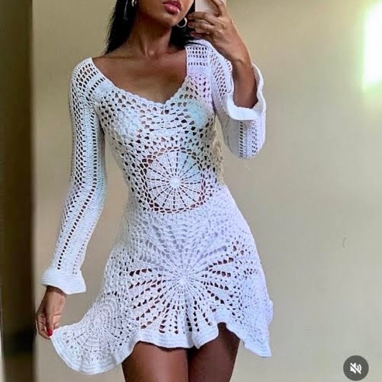 Vestido Vestido de croche feito a mao Soft Sand Anita