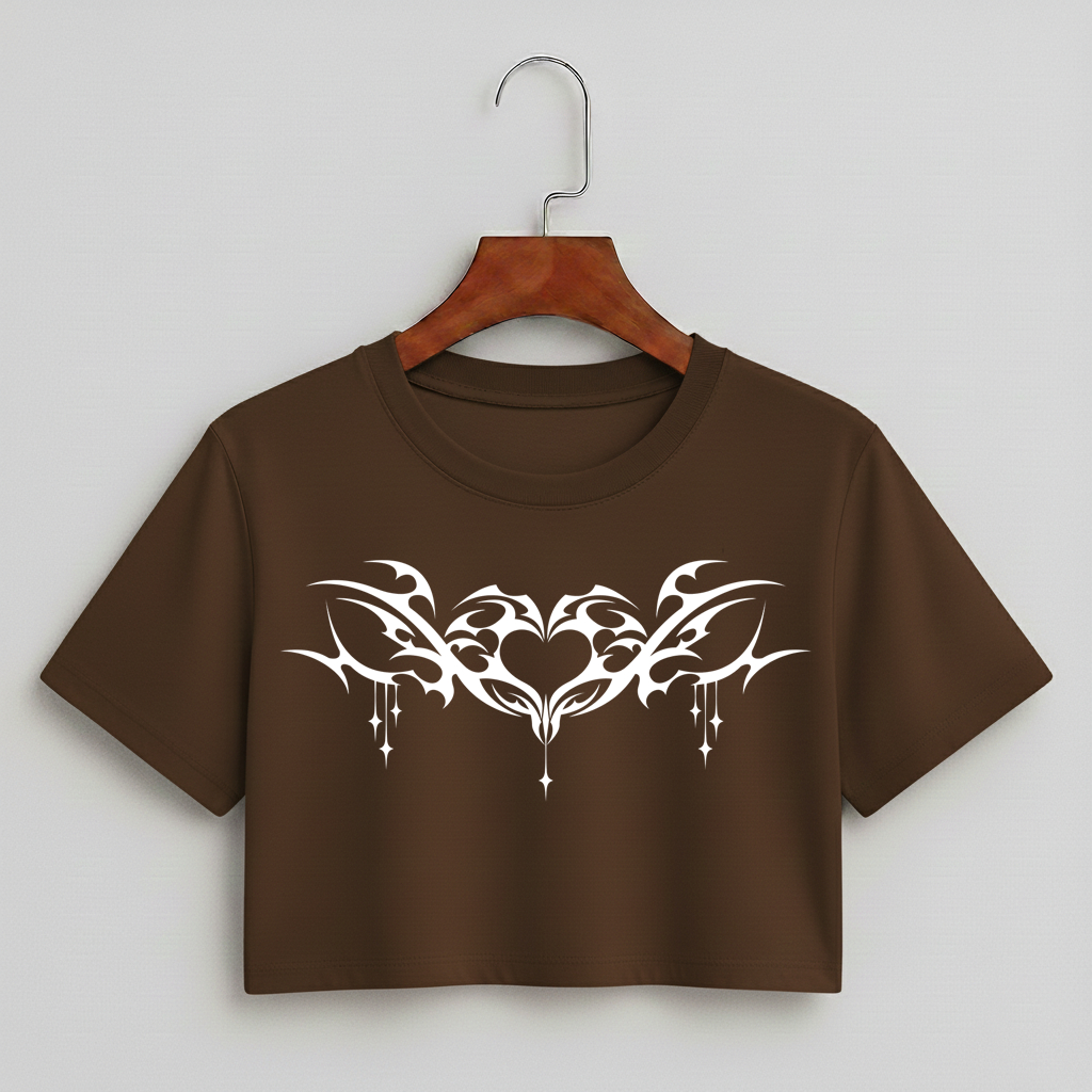 Cropped Oversized Feminina Coração Gótico Streetwear Blusa 100% Algodão Rock Punk