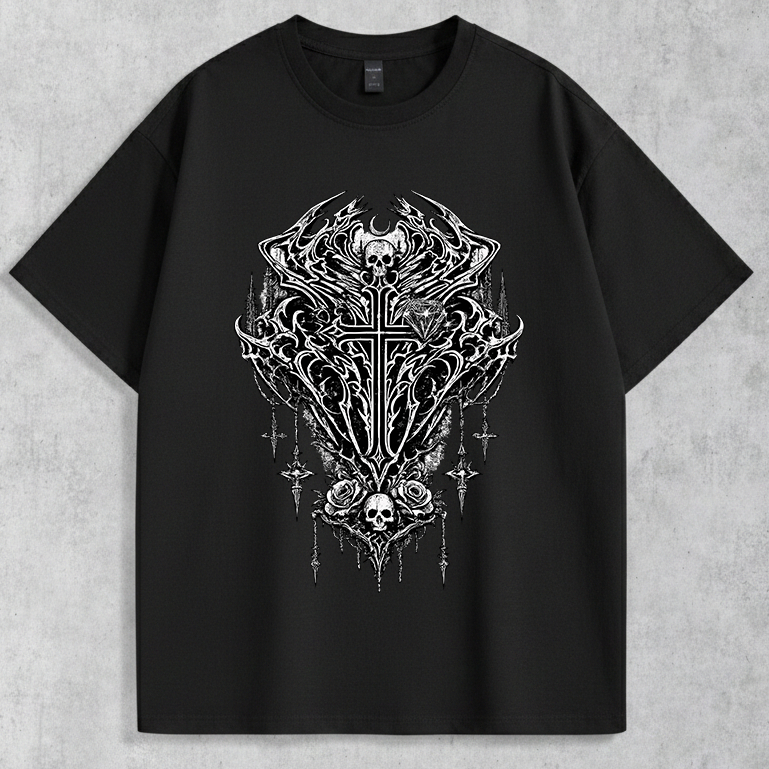 Camiseta Básica Masculina Gótica Caveira Streetwear Blusa Feminina Punk 100% Algodão Lançamento