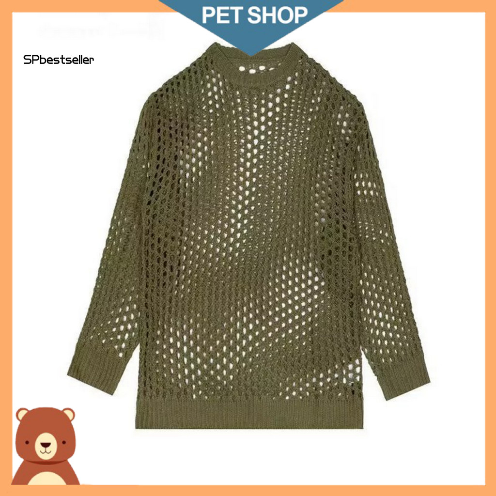Solid Color Long-sleeved Top Men Hollow Out Men's Spring Fall Fishnet Sweater Round Neck Loose Pullover Soft Elastic Kni