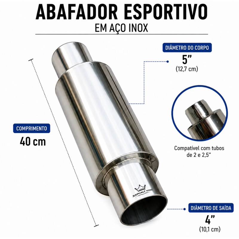Abafador esportivo jk inox 5 pol selado polido Asphalt king