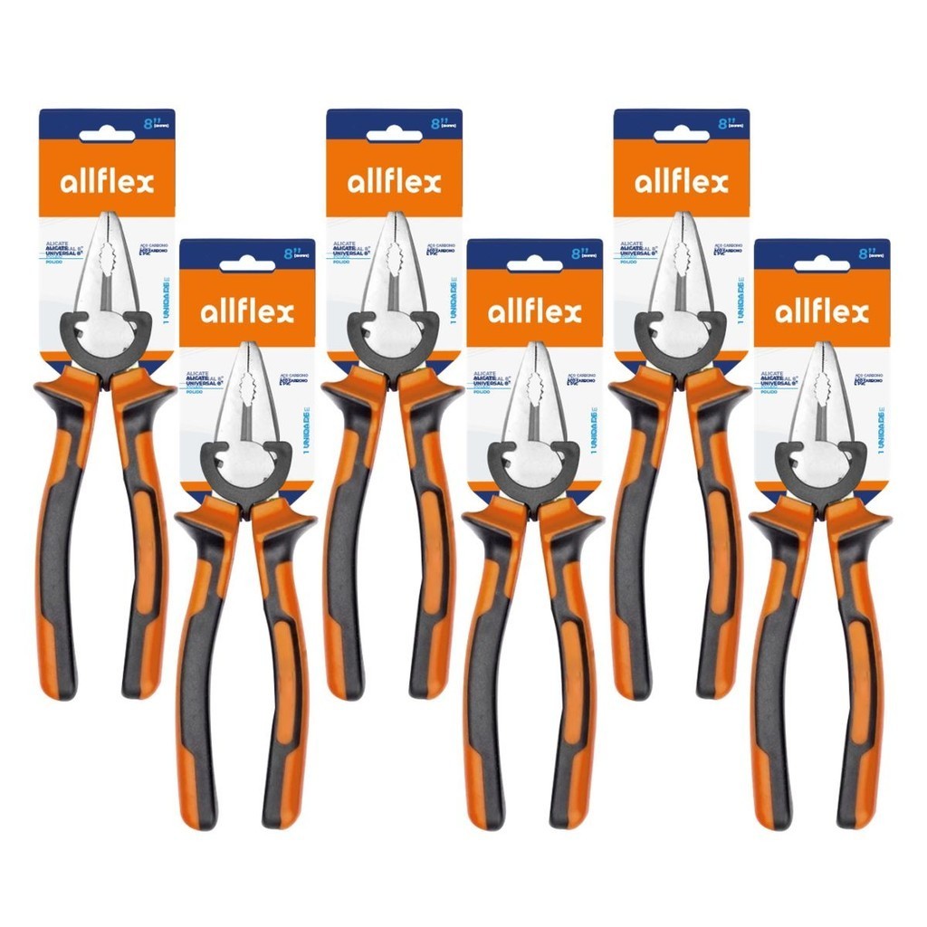 Kit 6 Alicates Universal 8 Pol allflex Aço Carbono Polido