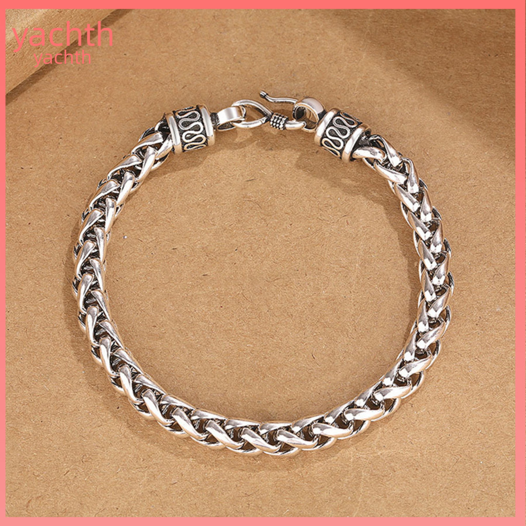 Alloy Chain Bracelet Color Retention Men's Vintage Thick Hollow Braided Polished Solid Electroplated Wrist Jewelry Daily