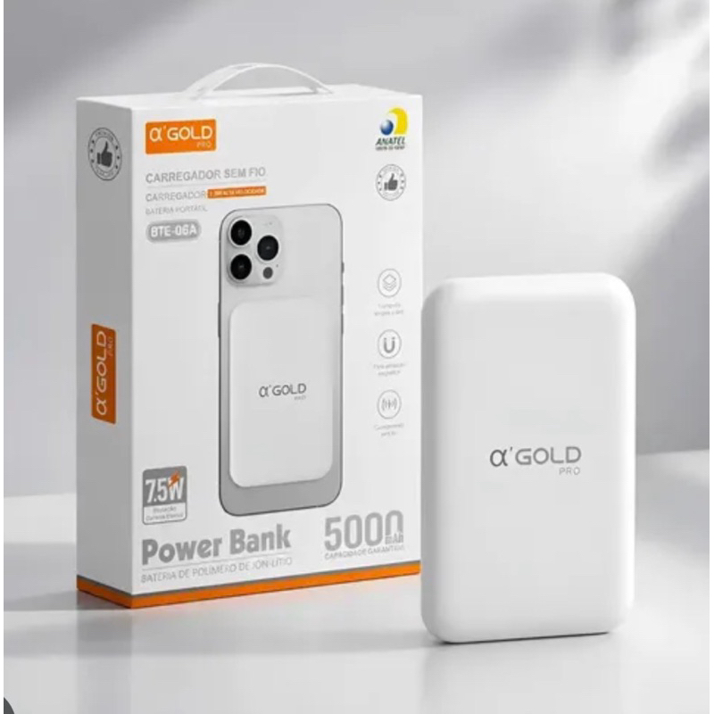 Carregador Portátil Magnético A’GOLD PRO 5000mAh Original | Power Bank Compacto para iPhone e Android 🔋⚡