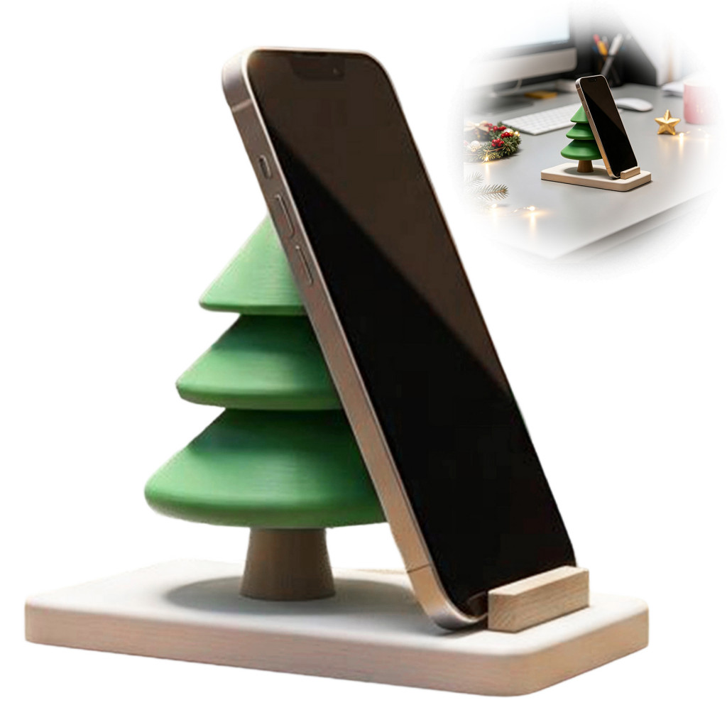 Practical Holiday Presents Christmas Tree Phone Stand 3d Printed – Festive Desk Holder for Cell Desktop Decor for Home
