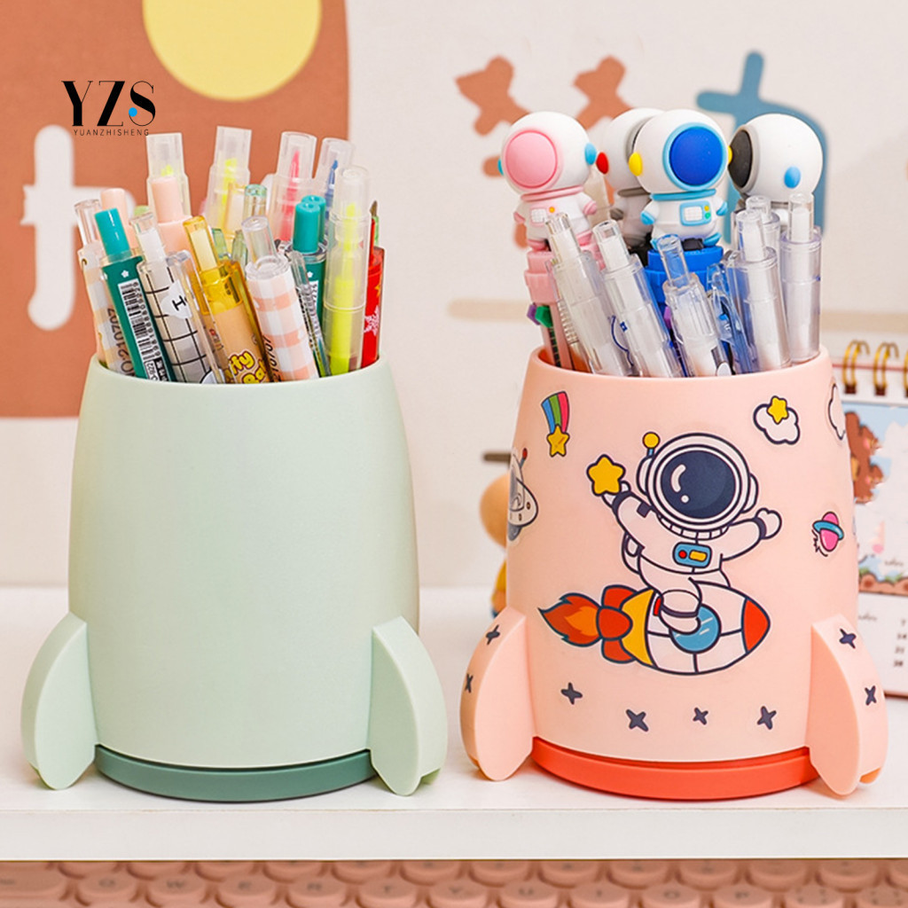 Printed Pen Holder Rocket Capacity Kids Desk Organizer Multi-functional Stationery Storage Box for School Supplies Home