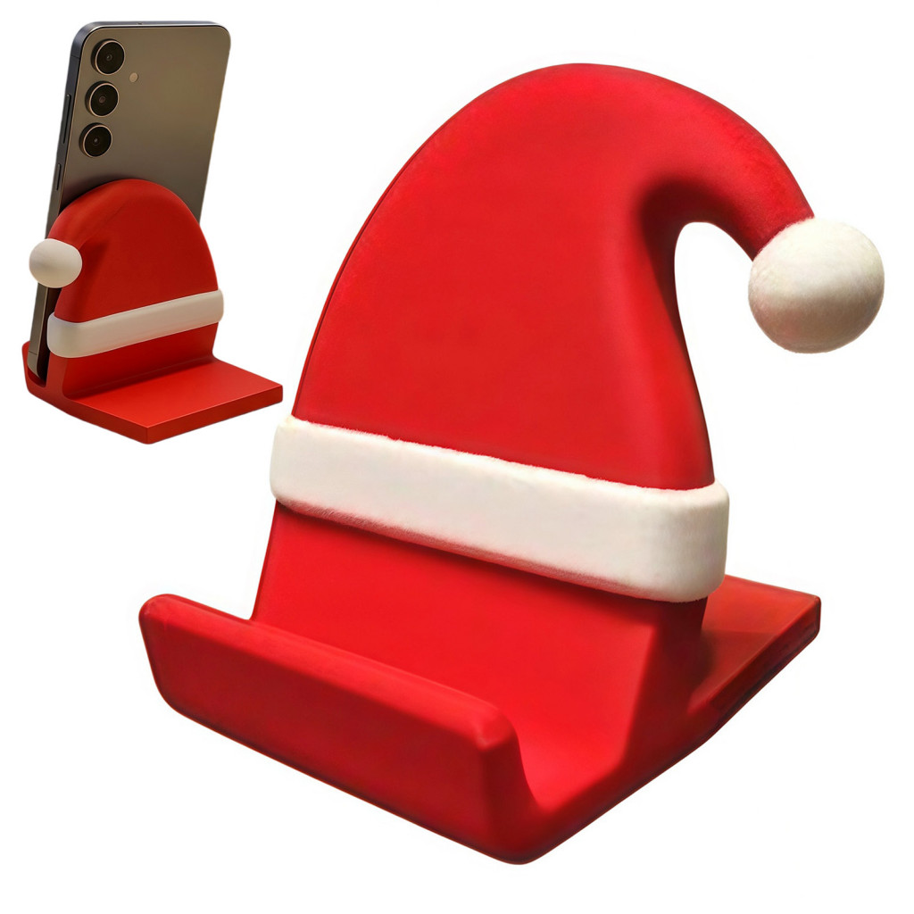 Stable Smartphone Support for Office Christmas Cell Phone Stand 3d Printed Santa Hat – Festive Desk Holder Sturdy Dock