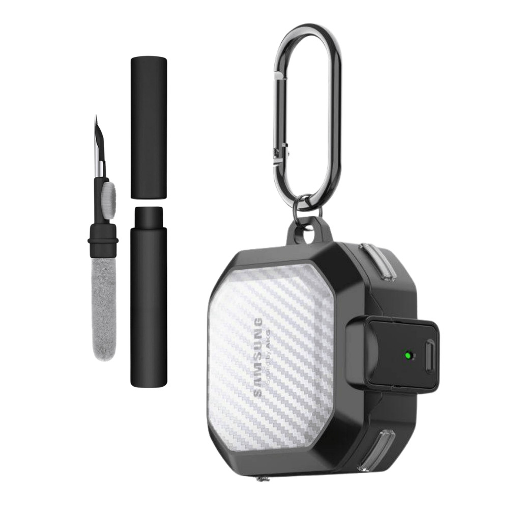 Kit Limpador para Fones e Capa Nerdcase para Samsung Galaxy Buds 2, FE, Core, Pro e Live, Resistente Transparente