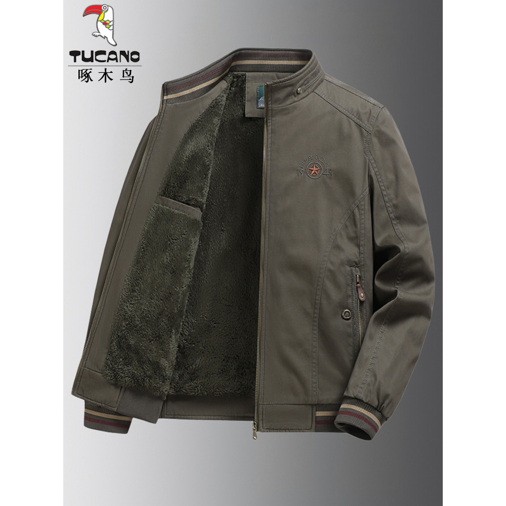 Woodpecker Tooling Lapela Jaqueta acolchoada de algodão masculina com vários bolsos para idosos de meia-idade Jaqueta es
