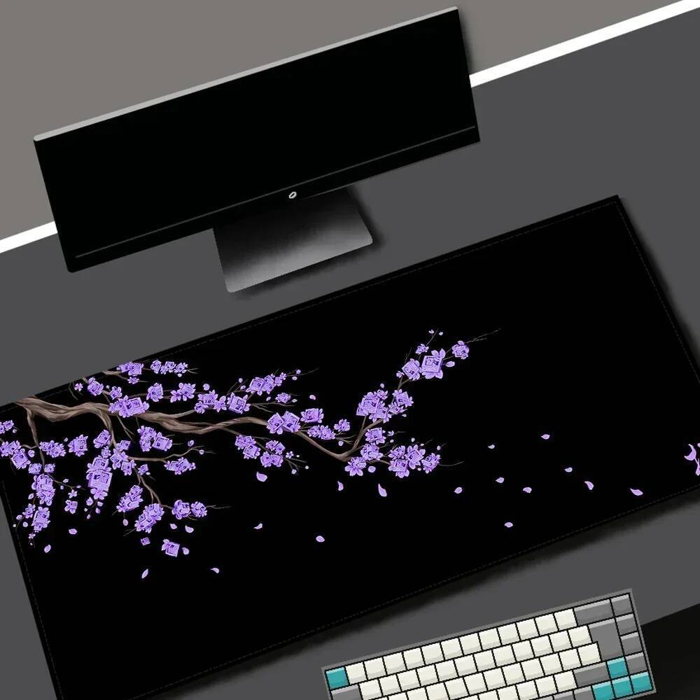 Preto Sakura Gaming Mouse Pad Kawaii Roxo Tapete De Mesa Grande Acessórios De Escritório Flor De Cerejeira Mousepad Game