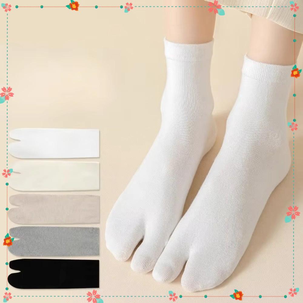 Meias Tabi Toe , Meia De Algodão De Cor Sólida Com Bico Dividido , Finas Absorventes De Suor E Resistentes A Odores
