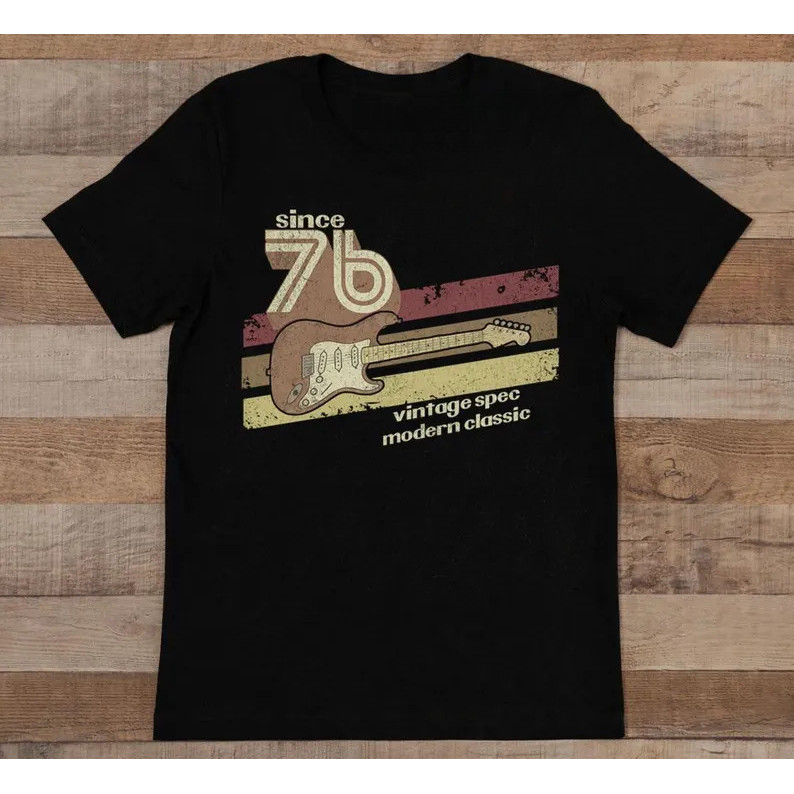 [Camiseta Premium em Algodão Puro]LA  Vintage 1976 Guitar Shirt, Since 1986 Birthday Gift, Retro Stripe Tee,Music Lover