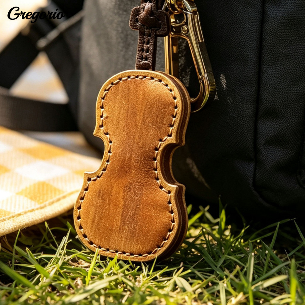 Faux Leather Cello Pendant Retro Keychain Music Charm with Key Ring Perfect Gift for Players and Lovers Stylish Car Home