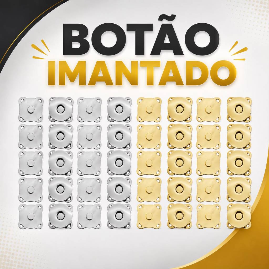 Kit Botao Dourado Prata 18mm Magnéticos Imantados Imã Ideal para Bolsas Carteiras Casacos