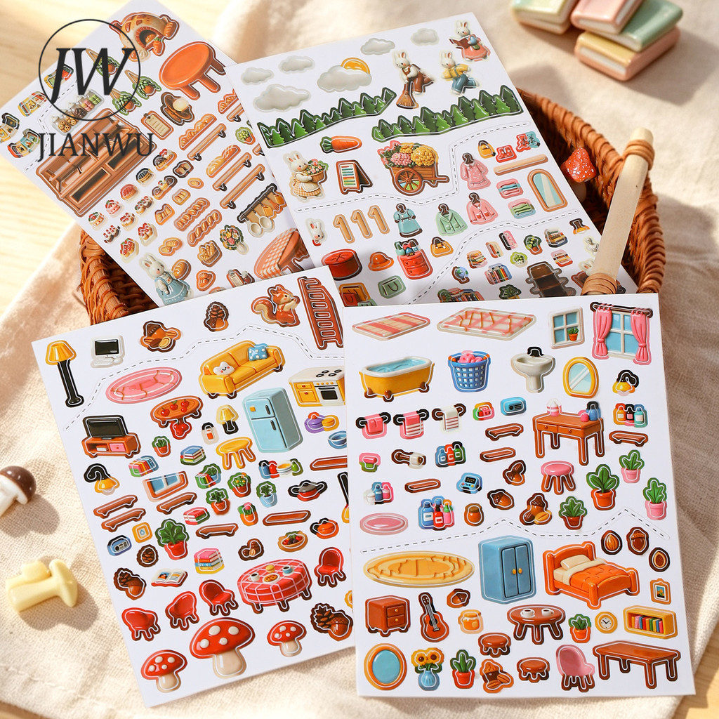 JIANWU Animal Bonito Casa Paisagem Material Colagem Scrapbooking Adesivo Criativo DIY Diário Papelaria