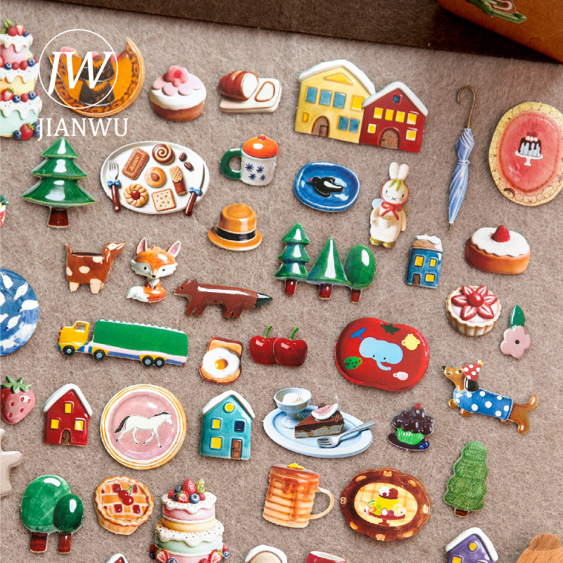 JIANWU Série De Presentes De Cerâmica Bolo Bonito Pão Animal Casa Paisagem Material Colagem Adesivo Criativo DIY Diário