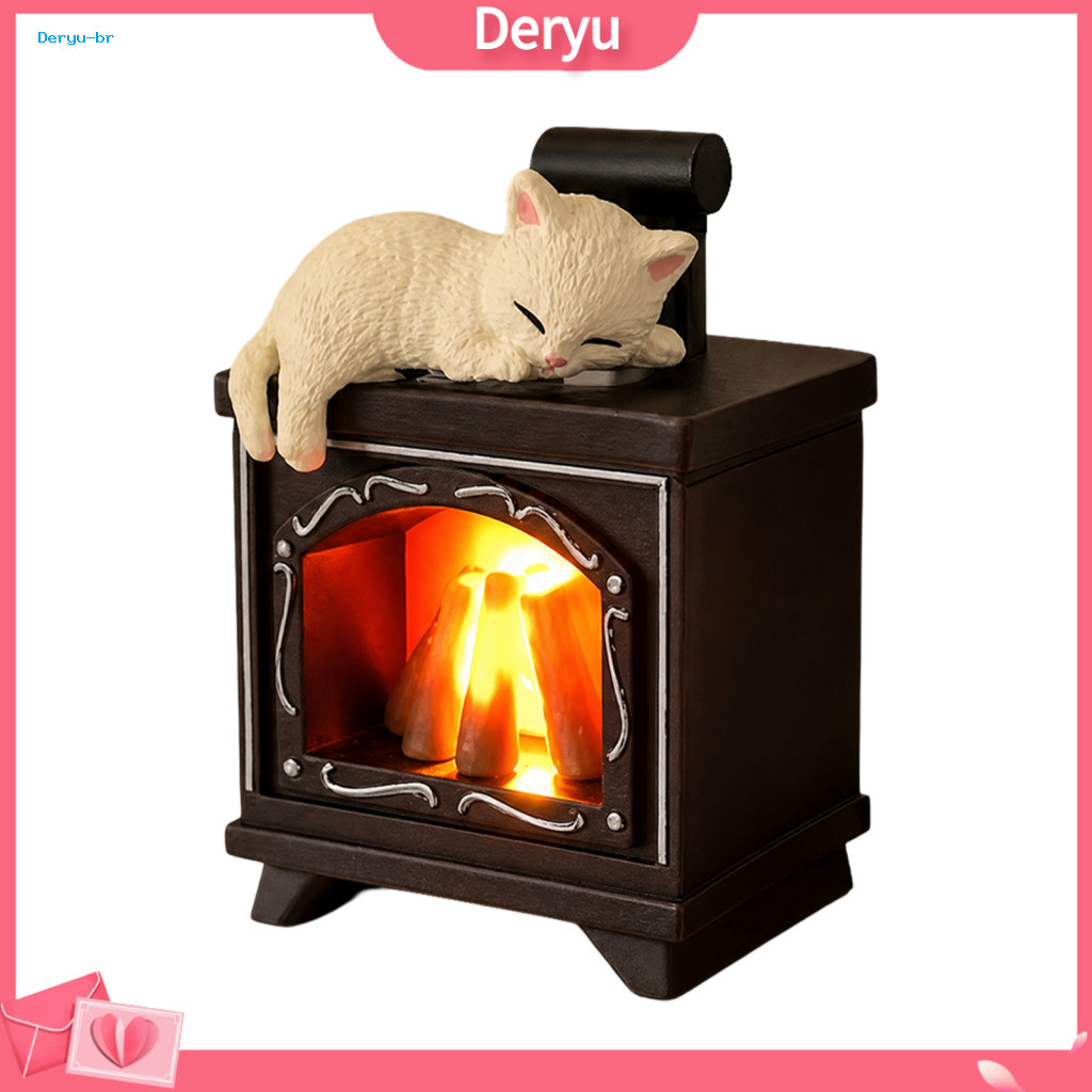 Sleeping Cat Refrigerator Magnet 3d Led Light-up Fireplace Cute Decorative Fridge for Home Kitchen Office – for Southe