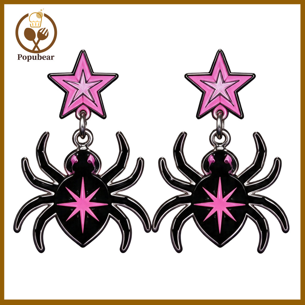 Flame Pattern Drop Earrings Spider Halloween Acrylic for Women Pink Dangle Jewelry Spooky Cosplay Accessories Party