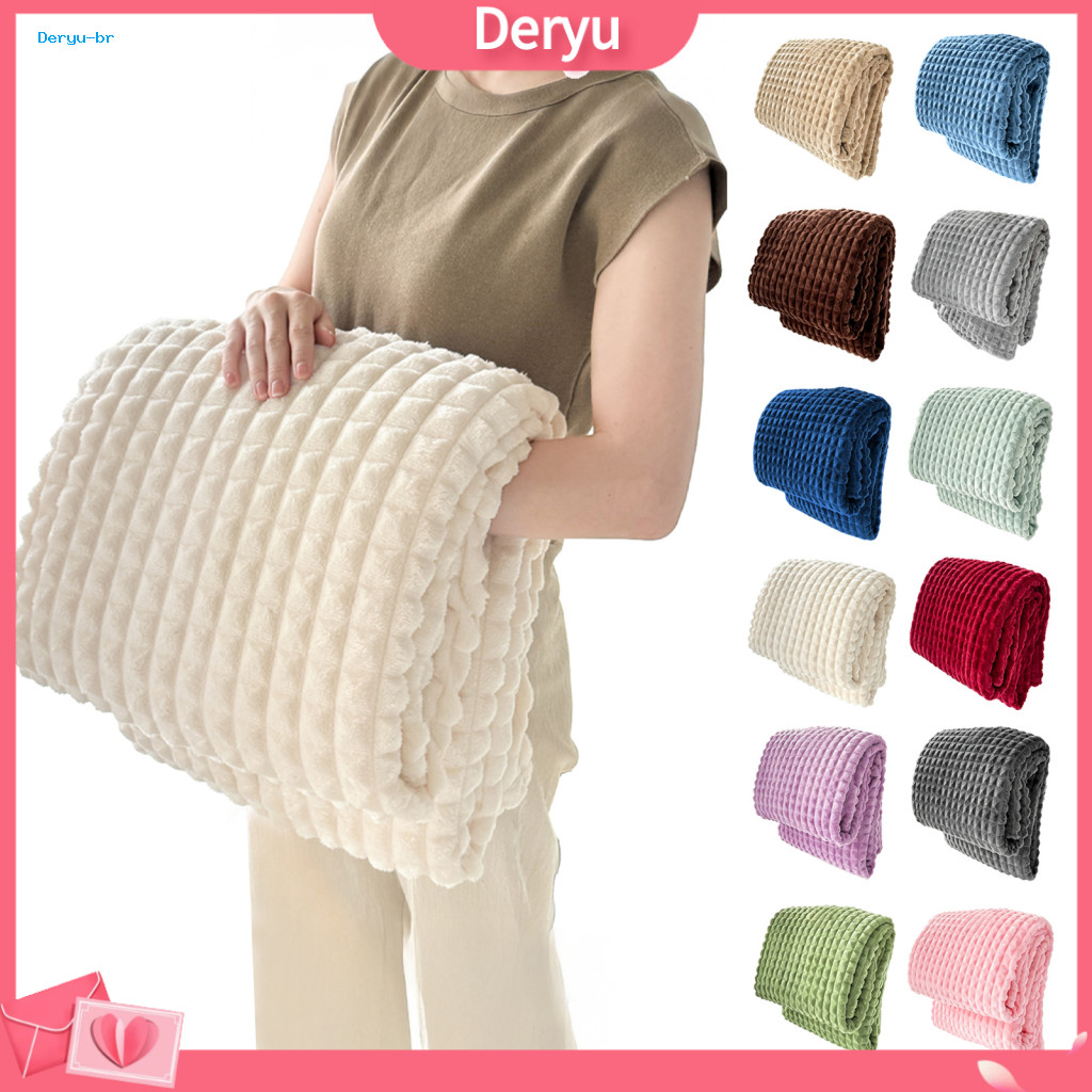 Lightweight Thermal Bedding for Winter Soft Milk Velvet Throw Blanket Warm Waffle Texture Fleece – Cozy Solid Color fo