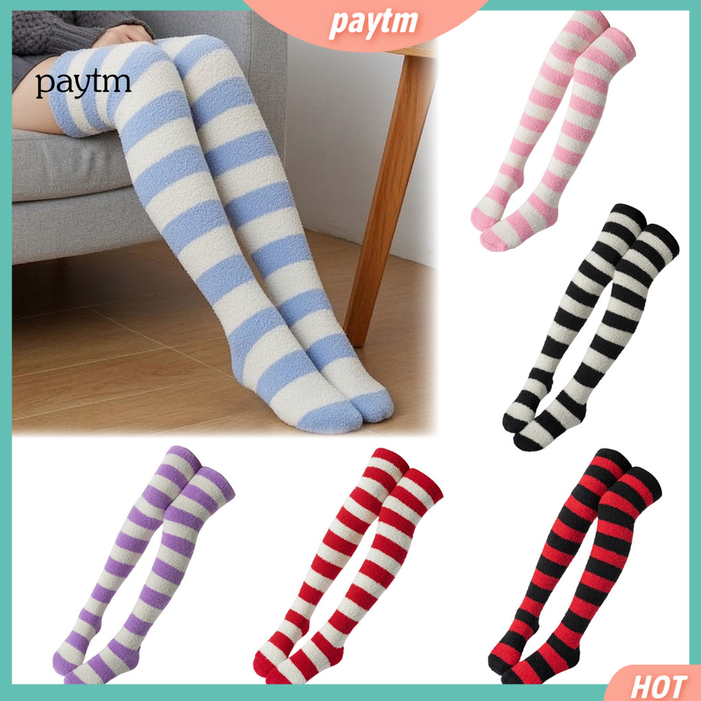 Thickened Coral Velvet Socks Autumn Winter Fashion Women’s Striped Plush Fleece – Knee-high Thermal Soft Warm for We