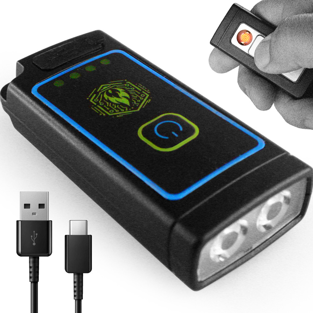 Mini Lanterna Recarregável Cabo Usb-C Led Cob Acendedor Sem Chamas Isqueiro Elétrico + Chaveiro