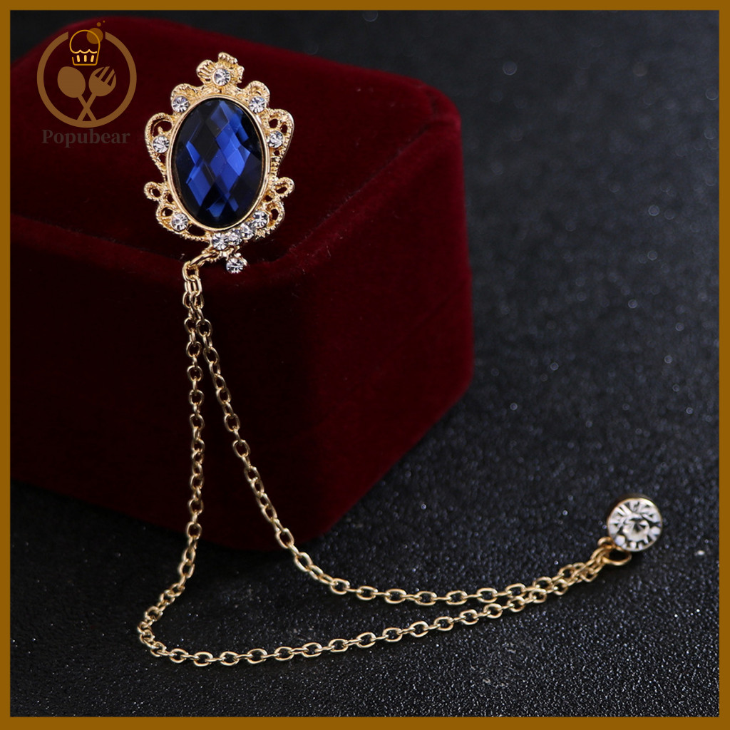 Durable Alloy Plating Brooch Men Exquisite Fashion Rhinestone Pin with Tassel Chain – Elegant Suit Dress Bag Shawl Acc