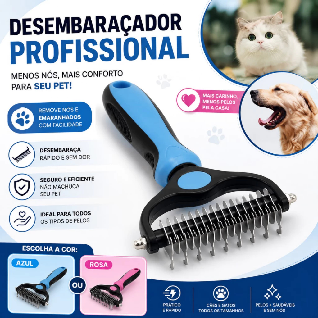 Long Hair Detangling Brush, Professional Pet Detangler, Knot Remover, Brush for Dogs and Cats, Blue/Pink