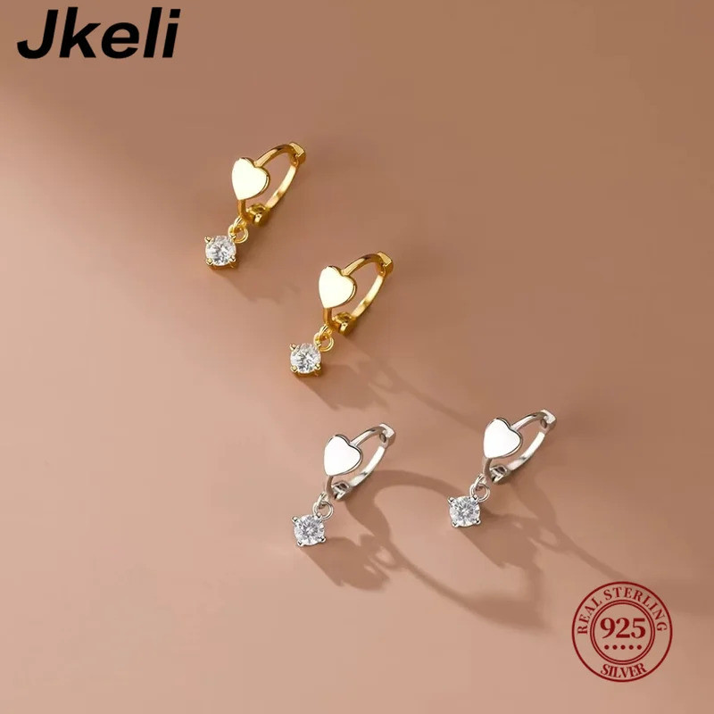 Jkeli Brinco Argola Feminino Prata 999 Coração com Zirconia Pendente Dourado Delicado Romântico Elegante Luxo