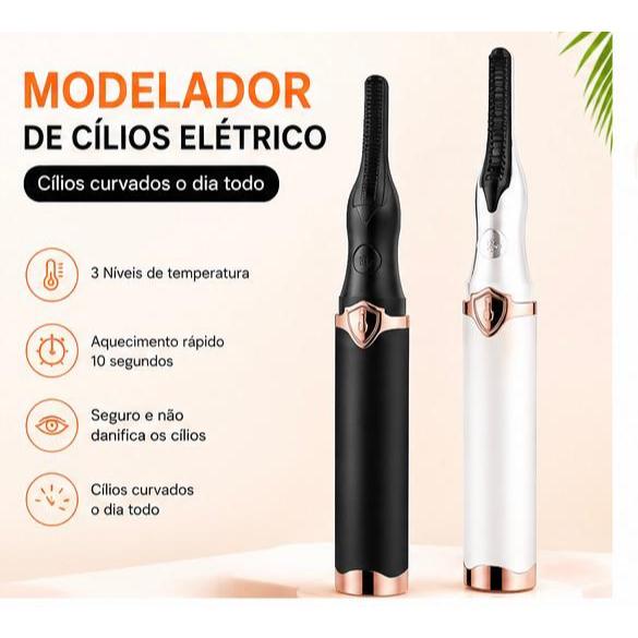 Curvador de Cílios Elétrico Recarregável USB 3 Níveis de Temperatura Aquecimento Rápido Portátil Preto/Branc