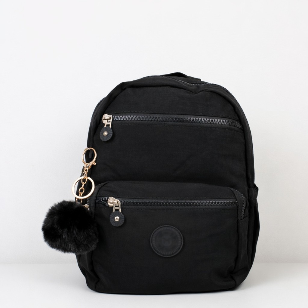 Mochila Mini Feminina Bolsa Pequena Nylon Leve Impermeável Casual Escolar Viagem Com Pompom