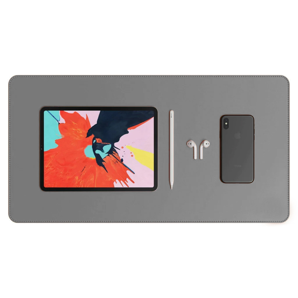 Desk Pad Grande Couro Sintético Cinza Claro Premium