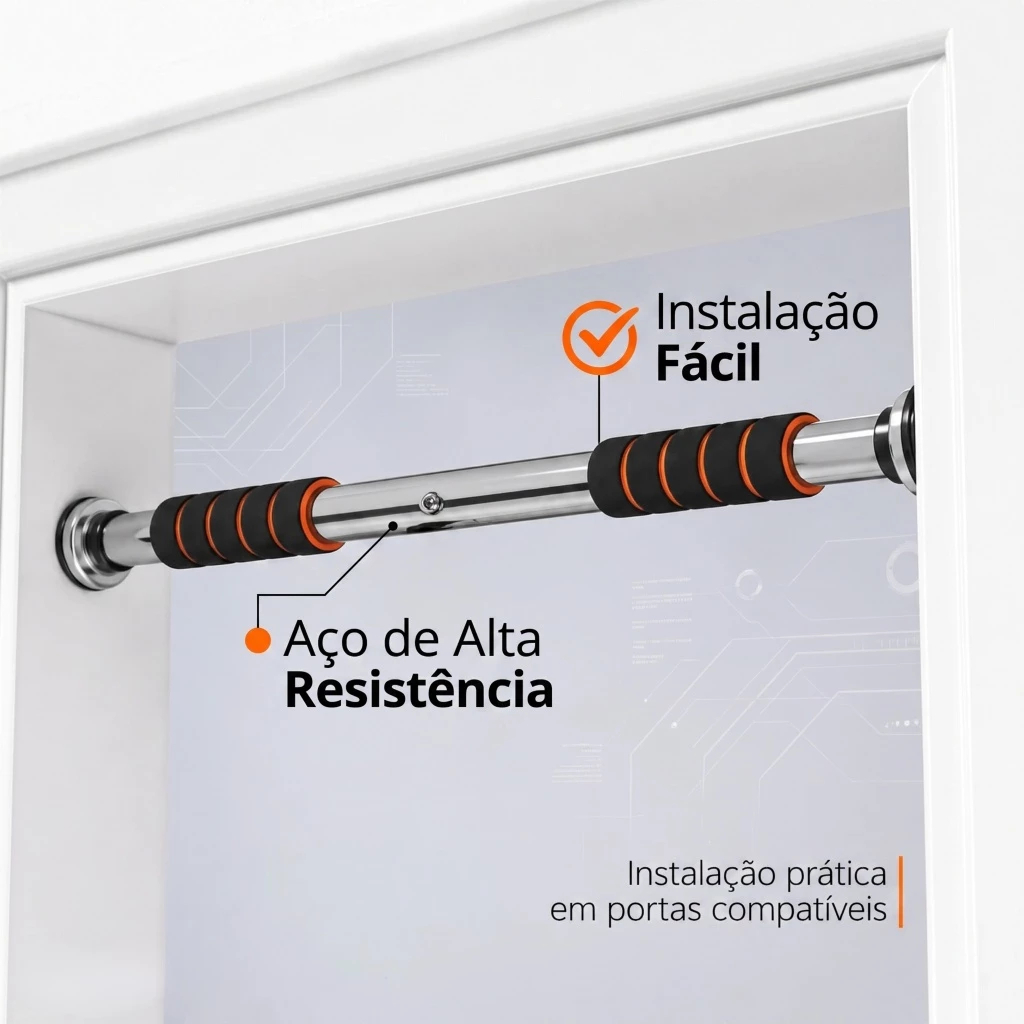 Barra de Porta Ajustável 60-100cm para Exercícios Pegada Macia em Espuma Inox SMART