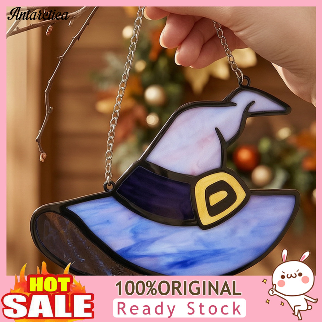 Halloween Window Decoration Acrylic Magic Hat Ornament Pendant Thick Colorful Gradient Decor Lightweight Waterproof for