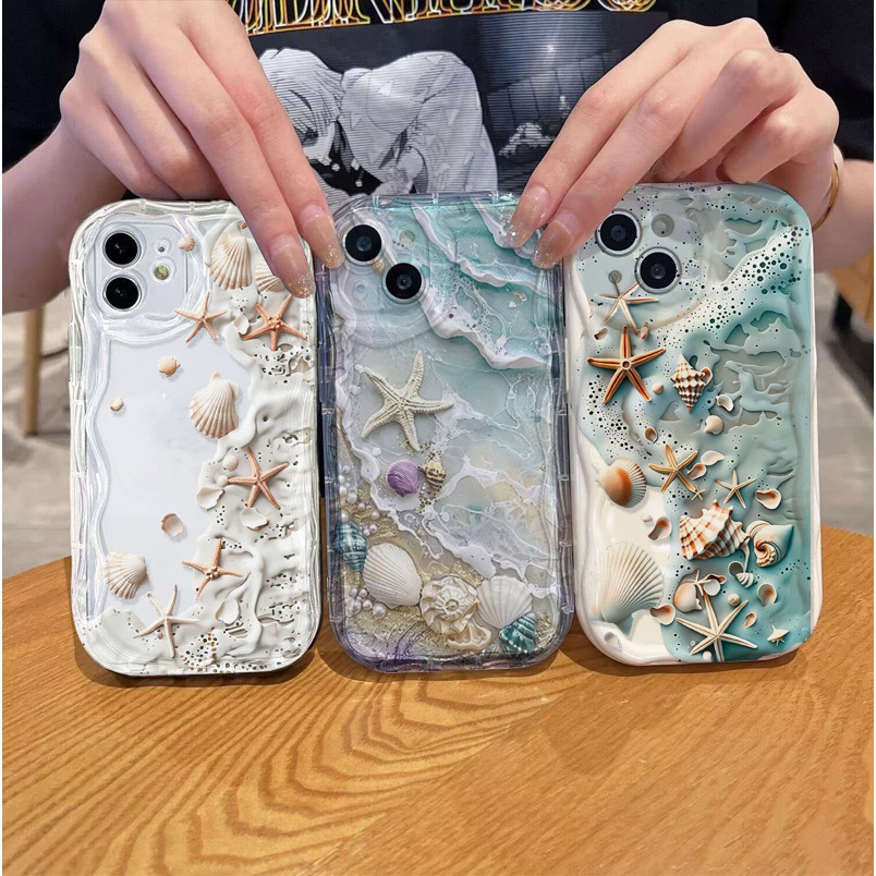 Ocean Wave Seashell Starfish Capa De Telefone Para Samsung Galaxy S26 Ultra S25 S24 Plus S26FE A17 A06 A07 A16 A56 M16 A